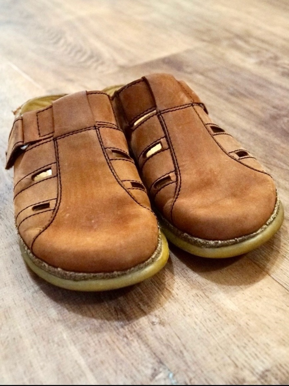 Haflinger Brown Leather Clogs Comfort Footbed Slip On Mules Women’s 5.5 EU 36